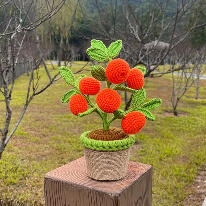 Artificial Crochet Orange Plants Bonsai Fake Flowers Potted For Bedroom Home Garden Living Room Desk Outdoor New Year Decoration