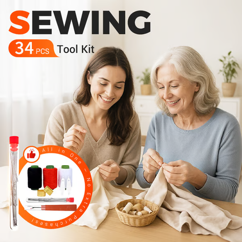 ✂️ Complete Sewing Kit – 34 Durable Needles for Home & Travel