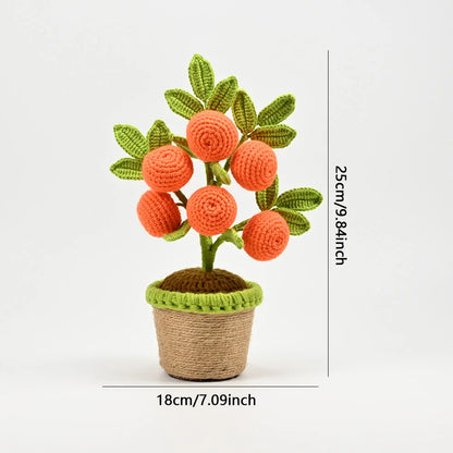 Artificial Crochet Orange Plants Bonsai Fake Flowers Potted For Bedroom Home Garden Living Room Desk Outdoor New Year Decoration