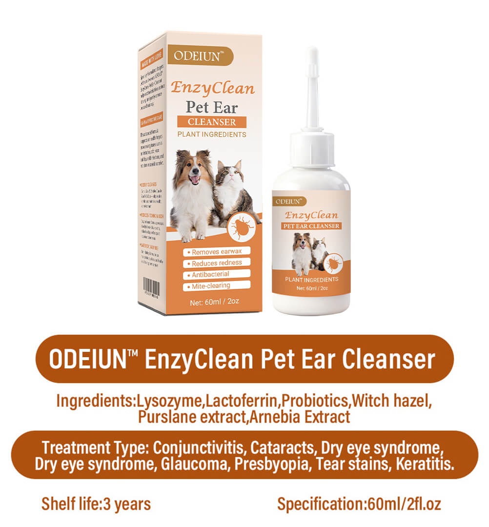 ODEIUN™ EnzyClean Pet Ear Cleaner (FDA Approved) - Advanced Enzymatic Treatment for Dog & Cat Ear Infections, Mites, Yeast & Wax Removal | Stops Itching & Odor Fast