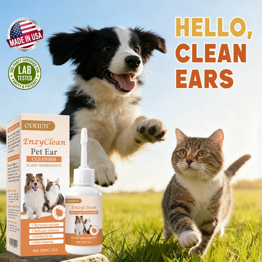 ODEIUN™ EnzyClean Pet Ear Cleaner (FDA Approved) - Advanced Enzymatic Treatment for Dog & Cat Ear Infections, Mites, Yeast & Wax Removal | Stops Itching & Odor Fast