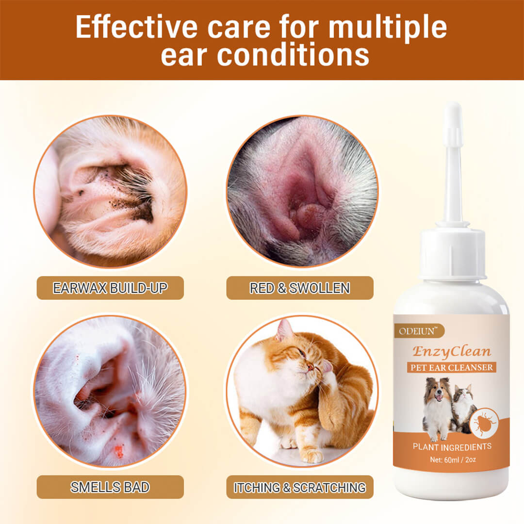 ODEIUN™ EnzyClean Pet Ear Cleaner (FDA Approved) - Advanced Enzymatic Treatment for Dog & Cat Ear Infections, Mites, Yeast & Wax Removal | Stops Itching & Odor Fast