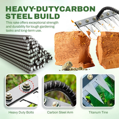 🌿Hot Sale! 🍃Multi-Tine Carbon Steel Garden Cultivator Rake – 5/6/7/8 Teeth Options Available