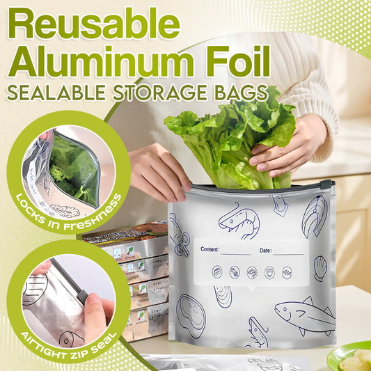 ✨ Reusable Aluminum Foil Sealable Storage Bags | Keep Food Fresh Longer & Organized with Eco-Friendly, Leak-Proof Design ♻️