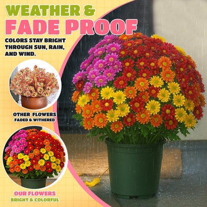 🏆 Flash Sale ⚡ Artificial Outdoor Sunset Mums Flowers 🌻- UV resistant, Waterproof, Windproof 💧