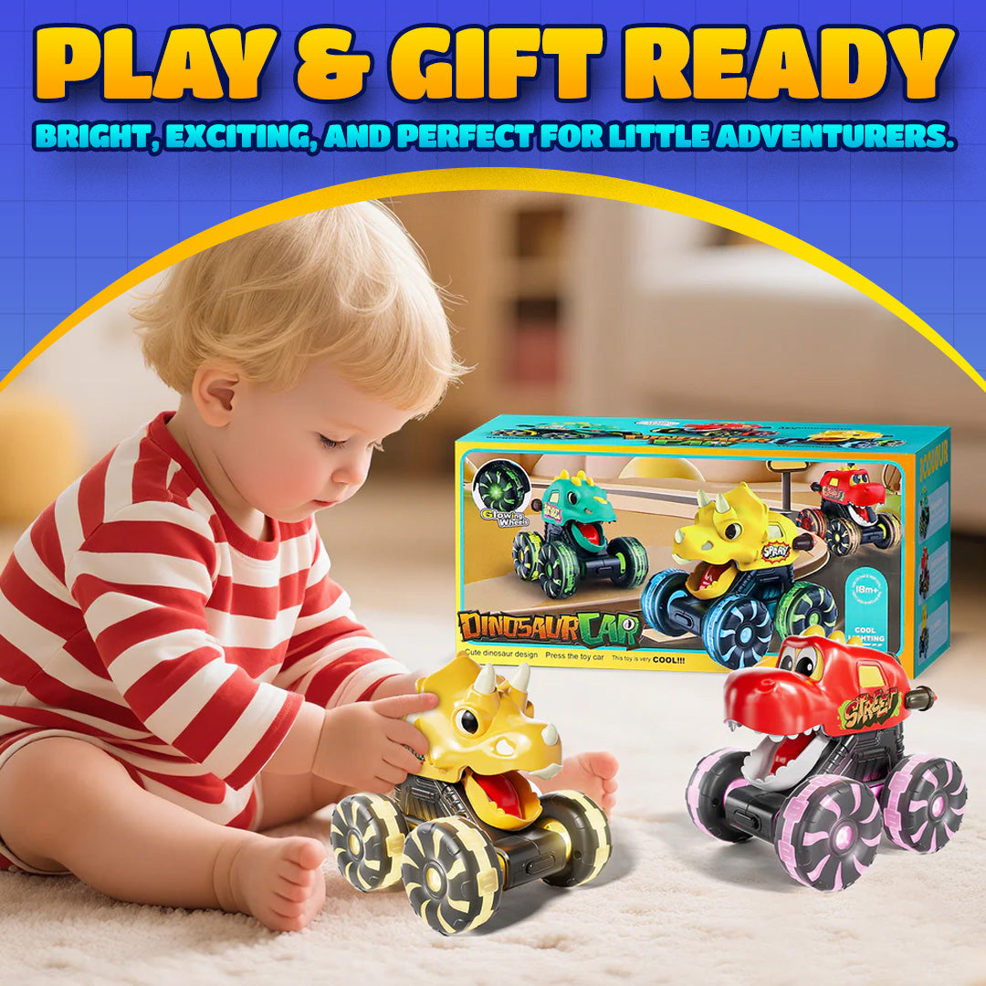 🚗 Press & Go Dino Truck Toy with Motion Activated Light for Toddlers