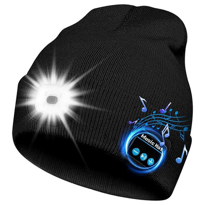 Bluetooth Beanie with LED Headlamp – Warm Knit Hat with Built-In Speakers