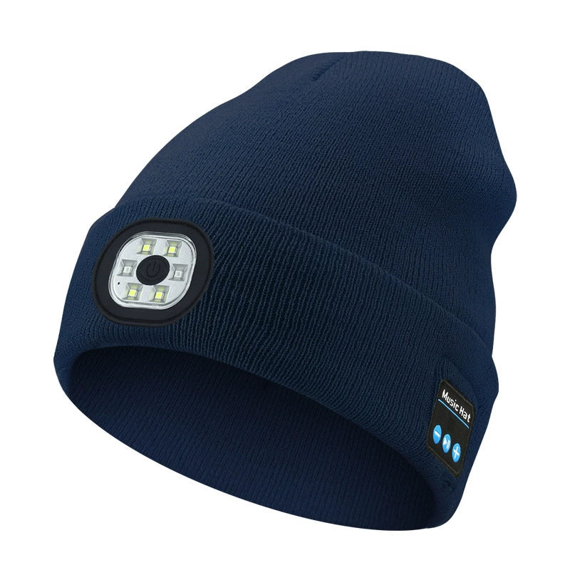 Bluetooth Beanie with LED Headlamp – Warm Knit Hat with Built-In Speakers